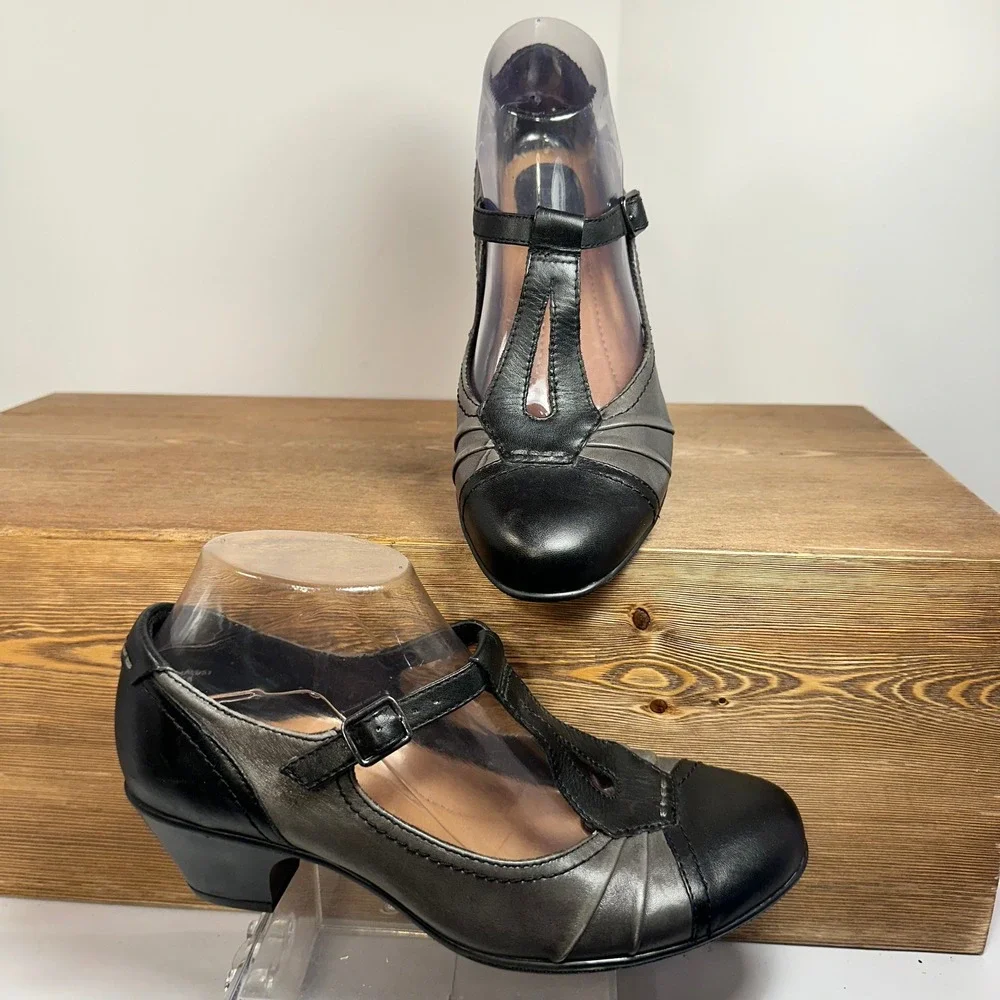 Earth Wanderlust T-Strap Mary Jane Comfort Heels Leather Two Tone 8.5B Academia